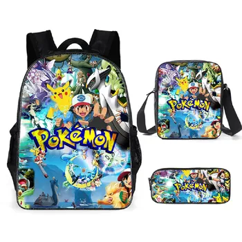

3 PCS Anime Pokemon Backpack Boys Girls School Bag Children Teenager Daily Travel Backpack Kids Gift Backpack Schoolbags Mochila