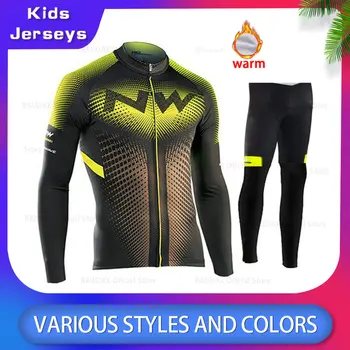 

2020 HuanGe Kids NW Winter Thermal Fleece Cycling Jerseys Suit Long Sleeve MTB Bicycle Bike Clothes Cycling Clothing Set