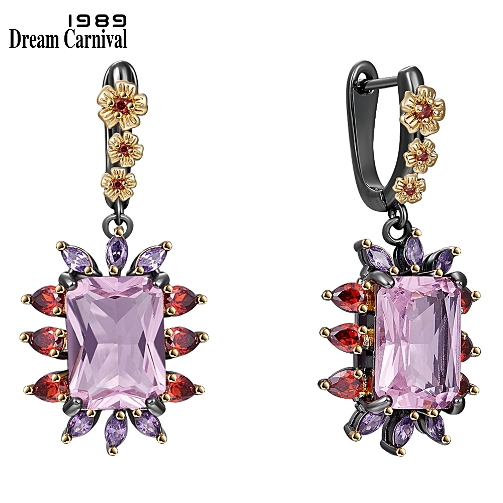 

DreamCarnival1989 New Stunning Statement Earrings for Women Pink Zirconia Wedding Party Must Have Eye Catching Hot Picks WE4035