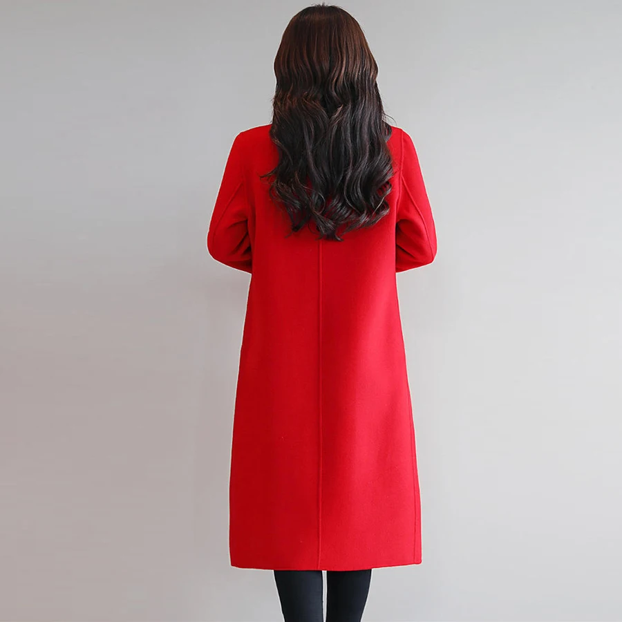 Однотонное зимнее кашемировое пальто размера плюс, женское Свободное длинное шерстяное пальто из смешанной ткани для офиса, корейское шерстяное пальто, женские куртки