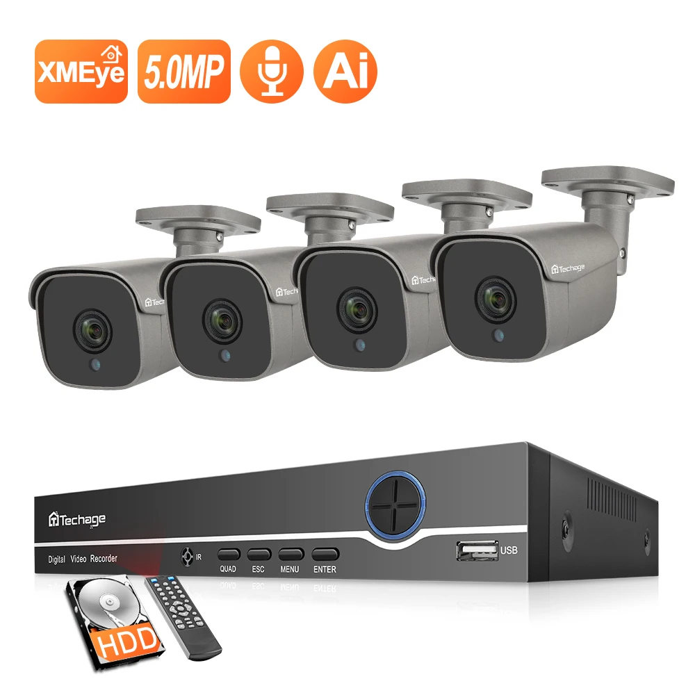 Techage 4CH 5MP POE NVR Kit Ai System kamer IP dwukierunkowy korpus Audio wykrywanie człowieka zewnętrzny wodoodporny System monitoringu wizyjnego Techage 4CH 5MP POE NVR Kit Ai System kamer IP dwukierunkowy korpus Audio wykrywanie człowieka zewnętrzny wodoodporny System monitoringu wizyjnego