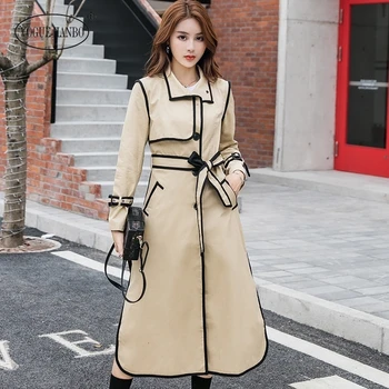 

2020 spring new women's lapel temperament lace up waist khaki trench coat women abrigos sobretudo feminino casacos vadim