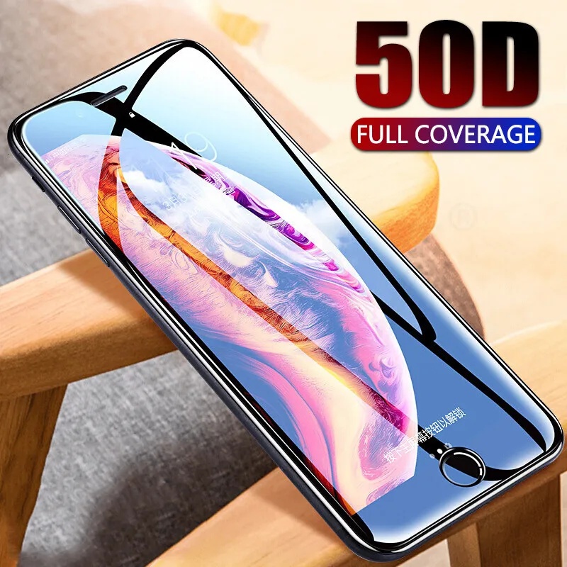 Закаленное стекло 50D с полным покрытием для iphone 8 7 Plus 6 6s Защитное экрана X XS MAX XR 5