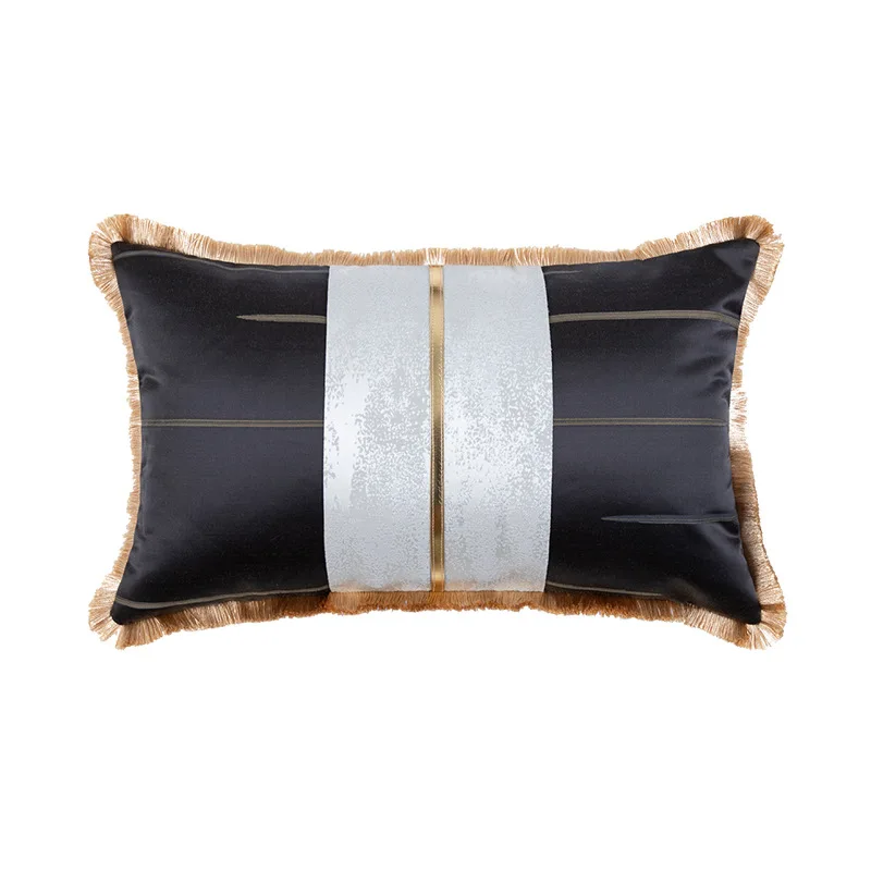 

white black geometric pillowcase sofa lumbar cushion cover backrest orange black jacquard pillow case decorative
