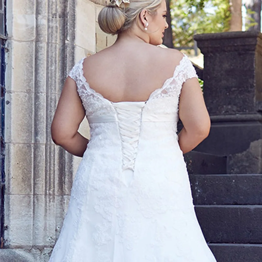 bridal gown Brazilian Lace Scoop Neck Long Plus Size With Court Train Trumpet Bridal mother of the bride Dresses