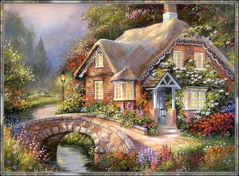 CT-142 HUACAN Cross Stitch Street Scenery Needlework Sets Embroidery City Landscape Kits White Canvas DIY Home Decor 14CT 40x50cm - Цвет: CT-142