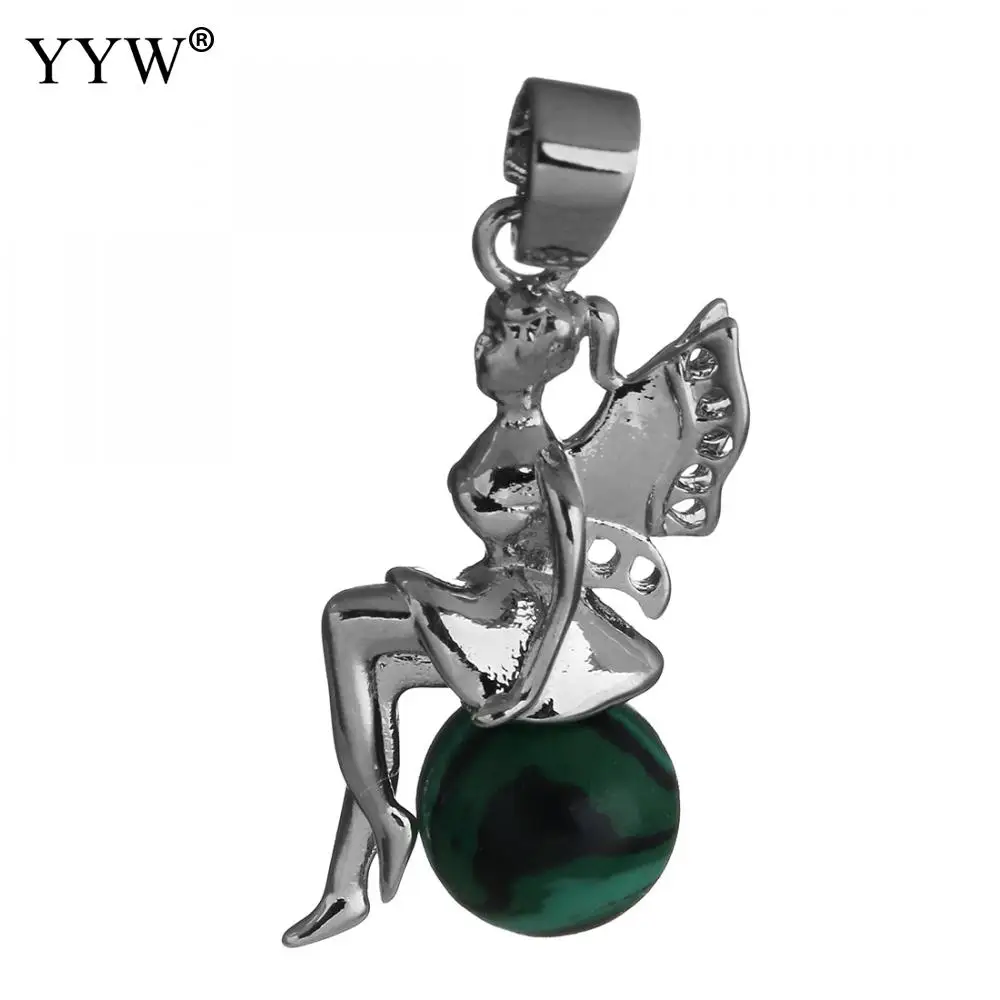 malachite Уникальная Фея Ангел драгоценные камни подвески шар Форма Серебряный цвет рейки для ожерелья Шарм Классические Подвески Аксессуары - Окраска металла: malachite