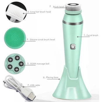 

Electric Waterproof Facial Wash Brush Set Deep Cleansing Skin Care 4 Heads Rechargeable Spin Face Brush new