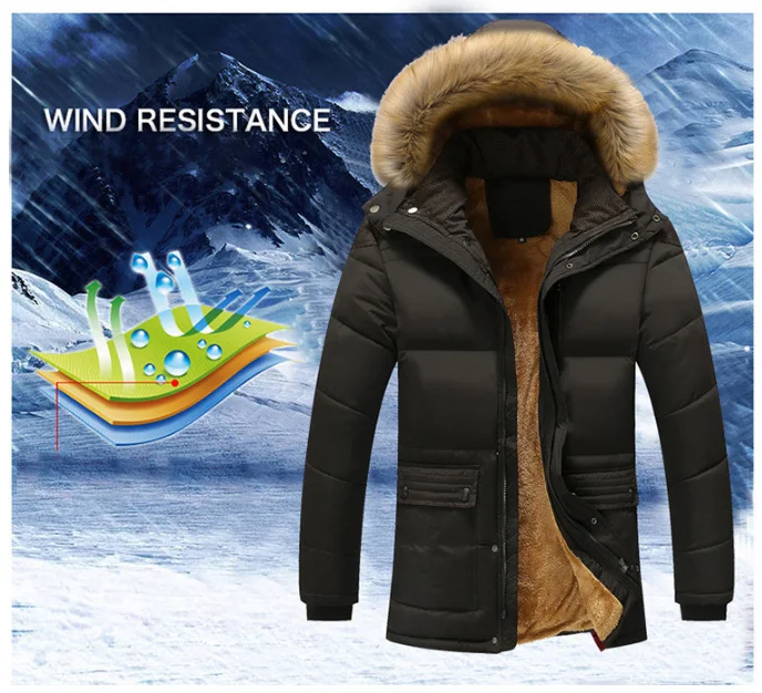 Brand Winter Jacket Men Parkas Mens Military Windbreaker Thick Warm Fur Hooded Snow Jacket Male Parka Coats Plus Size M- 7XL