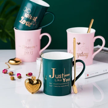 

1 Pcs Lovers Couples Dark Green Pink Ceramic Coffee Tee Cups and Mug Best for Birthday Gift (No Love Heart)