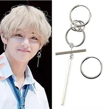  1 Pair Kpop Star JIMIN V Style Earrings For Women Stainless Steel Cylinder Tassel Earring Men Jewelry Never Fade 1864 