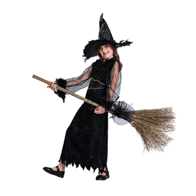 SNAILIFY страшные черные ведьмы косплей костюм на Хэллоуин для детей девушки ведьмы платье шляпа карнавал вечерние группа Необычные платья - Цвет: BlackA