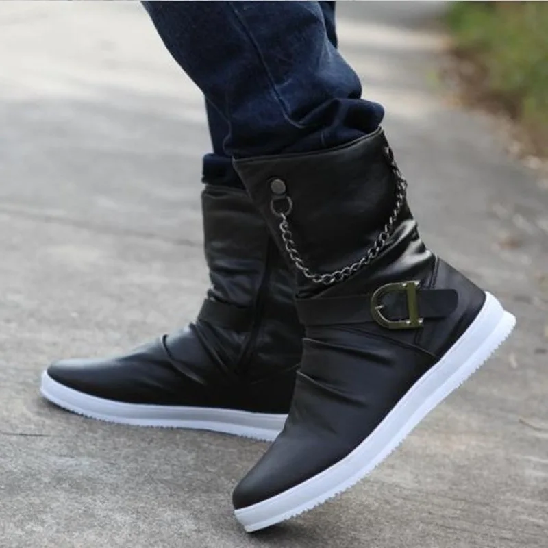 

Autumn And Winter Belt Buckle Men's Boot Zipper Korean-style Knee-High Boots Fashion Outdoor Boots Men's Boot Trend Boots Men's