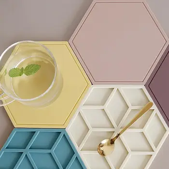 

Anti-slip Hexagon Shape Silicone Dining Table Mat Heat Resistant Table Mats Coffee Tea Cup Mat Pad Bowl Pad Cushion Table Decor