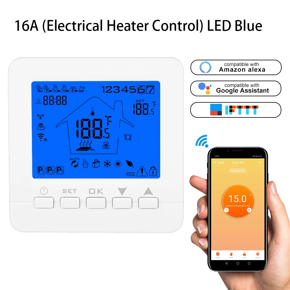 Проводной Цифровой комнатный термостат для газового котла нагревательный термостат 3а/16А с белой подсветкой программируемый терморегулятор котла - Цвет: Electric Heater 16A