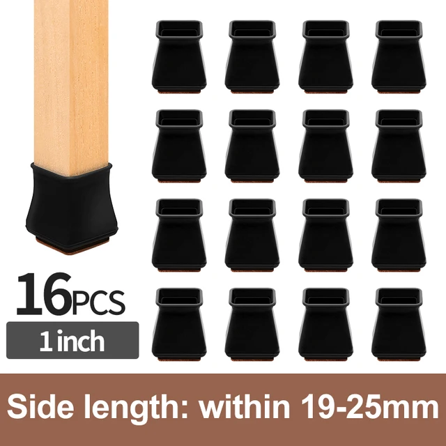 16PCS Chair Leg Cover Caps Felt Pads Furniture Feet Socks Silicone Round Square Anti Slip Table Leg Mat Floor Protectors Square 19-25mm