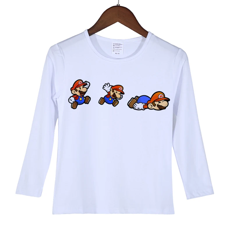Летняя одежда для маленьких мальчиков футболки с рисунком Марио для мальчиков и девочек футболка с длинным рукавом, Забавная детская футболка с принтом «Super Mario Bros», O-56