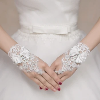 

Bride Gloves Fingerless Crystal Lace Prom Women Hollow Out Accessories DXAA