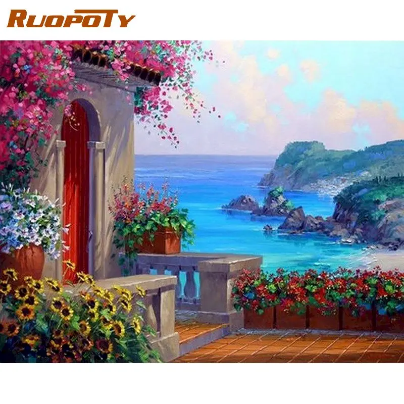 

RUOPOTY Frame Seascape DIY Painting By Numbers Modern Wall Art Landscape Paint By Numbers For Home Wall Decor