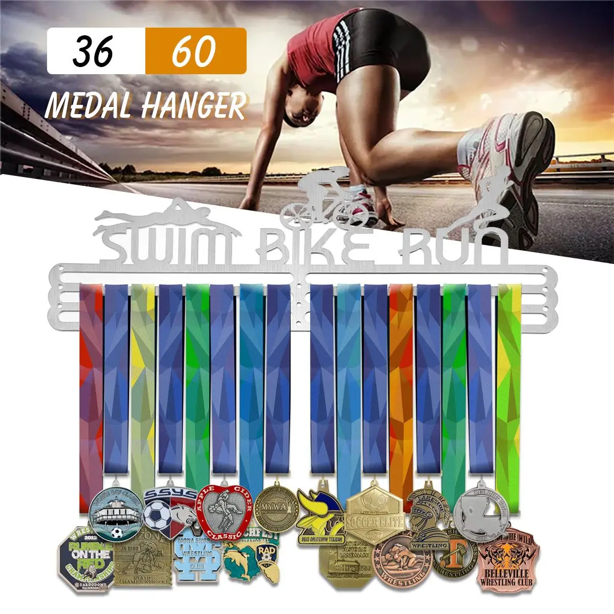 

Metal Medals display hanger rack for Marathon Running Swim Bike competition 60/36 Medal Sport medal display rack Stainless Steel