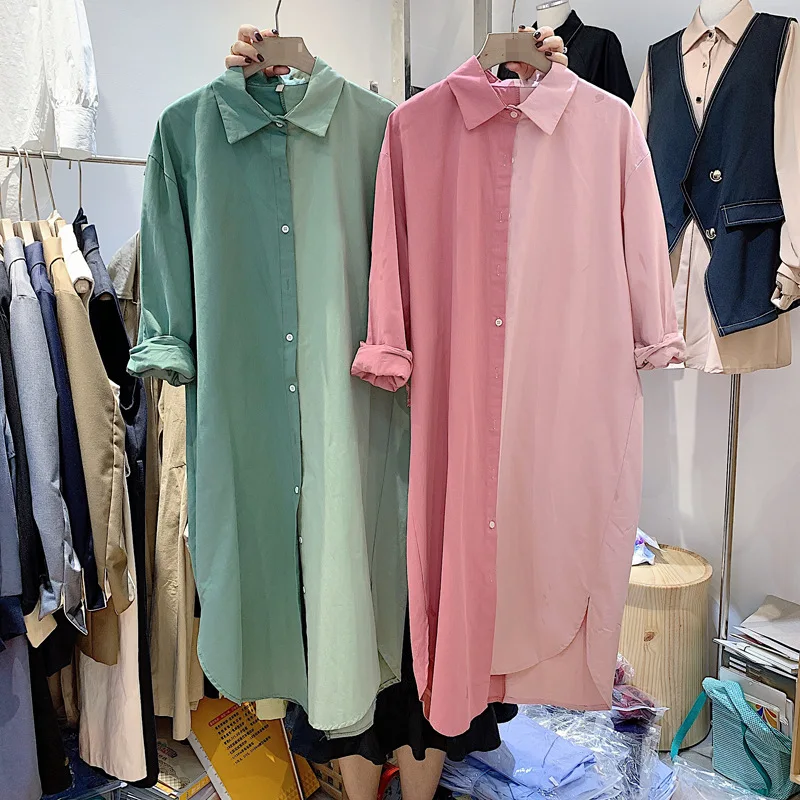 

Korean-style New Style 2020 Spring Mixed Colors Slimming Fashion Elegant over-the-Knee Mid-length Shirt Women's Versatile Shirt