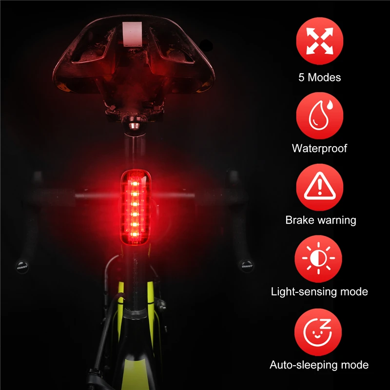 WEST BIKING интеллигентая(ый) индукции светильник Водонепроницаемый USB Перезаряжаемые тормозной сенсор хвост светильник светодиодный вспышка светильник задний фонарь