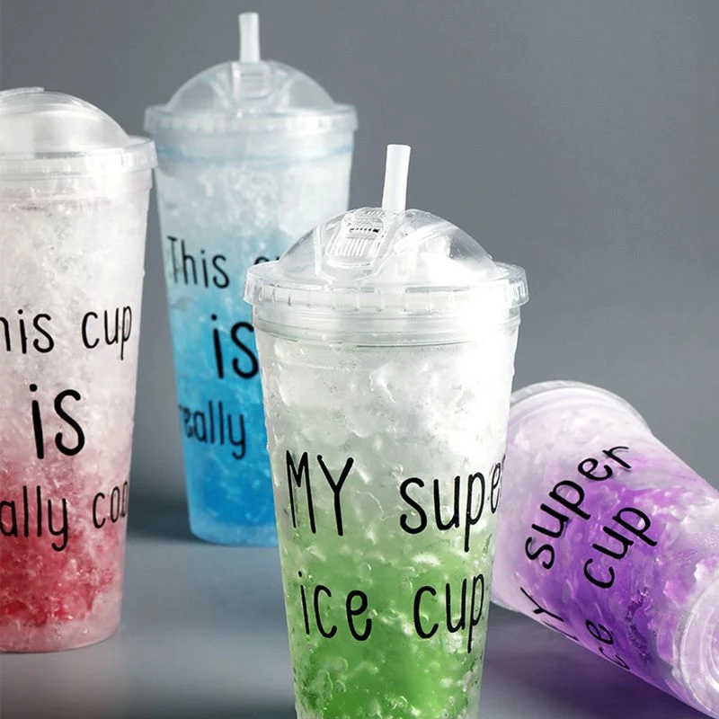 

high quality Juice Ice Cool Cup Double-layer Ice Straw Cup Transparent Drinkware Ice Cup For Water Coffee Cola 550ML