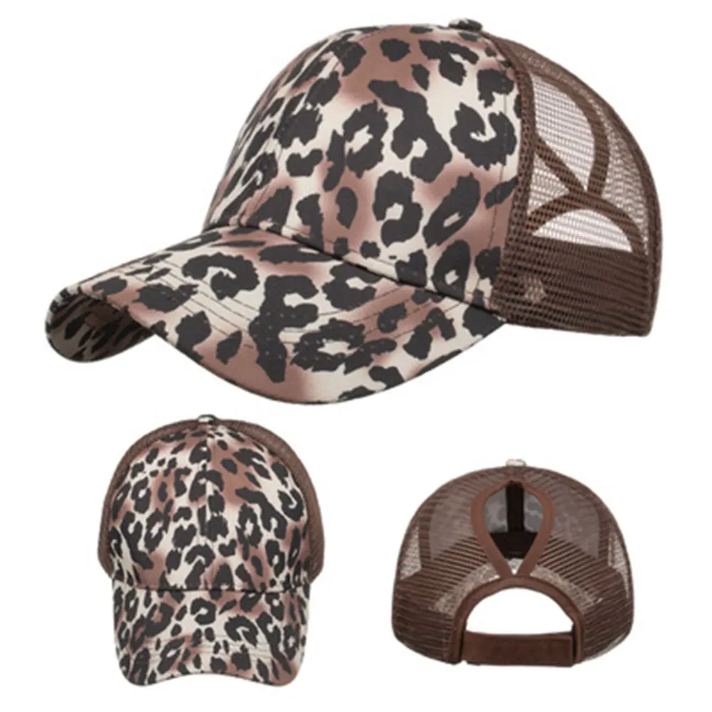 

Women Ponytail Baseball Cap, Stylish Animal Print Mesh Trucker Dad Hat with Adjustable Loop Closure