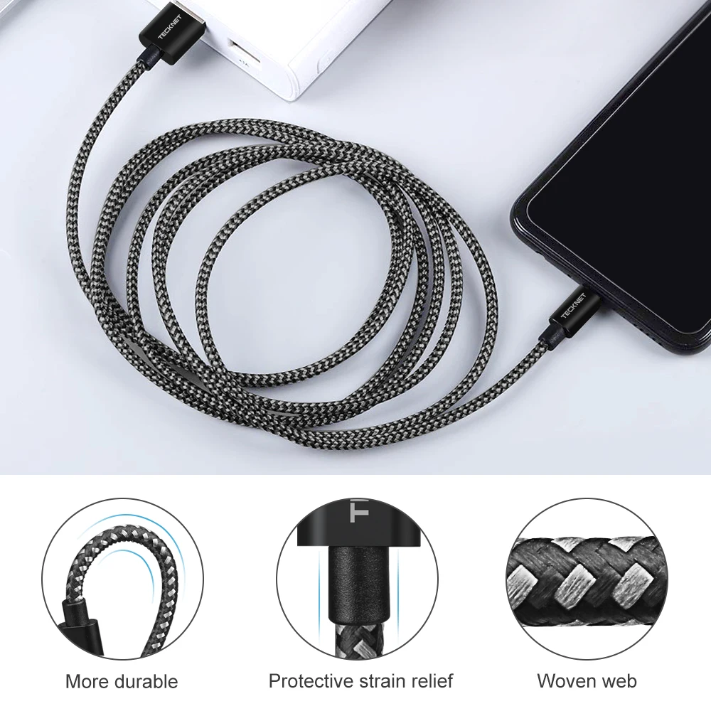 TeckNet Micro USB кабель 2.4A зарядный кабель для мобильного телефона нейлоновая оплетка синхронизация высокоскоростное Зарядное устройство USB кабель для samsung/htc/sony