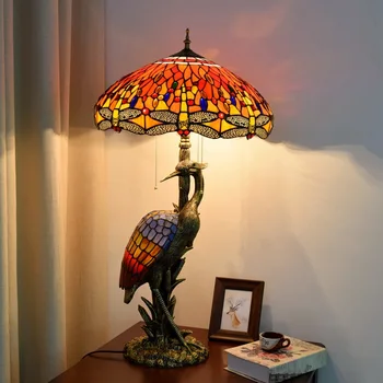 

European-Style Retro Creative Crane Artistic Table Lamp Colorful Glass Living Room Restaurant Hotel Decoration Bright Red