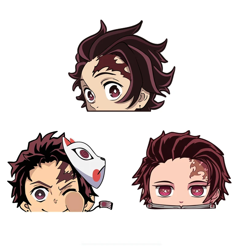 

3D Anime Car Sticker Demon Slayer Tanjiro Kamado Peeking Decal on Car Bike Motorcycle Laptop Anime Decal Car 15cm*15cm
