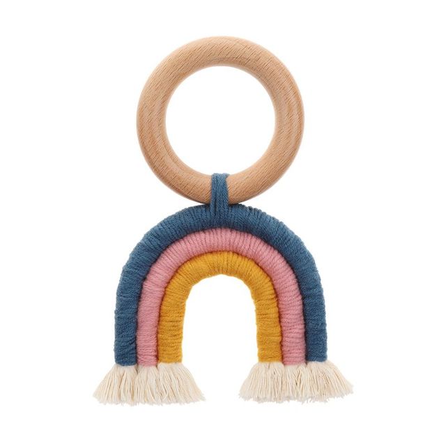 Teething Ring Rainbow Wooden Boho Baby Teether Stroller Toys Shower Gift D7YD