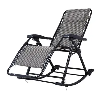 

Portable Folding Lounge Chair Comfortable Relax Rocking Chair Relax Chair with Cotton Fabric Cushion Nap Recliner 250kg Bearing