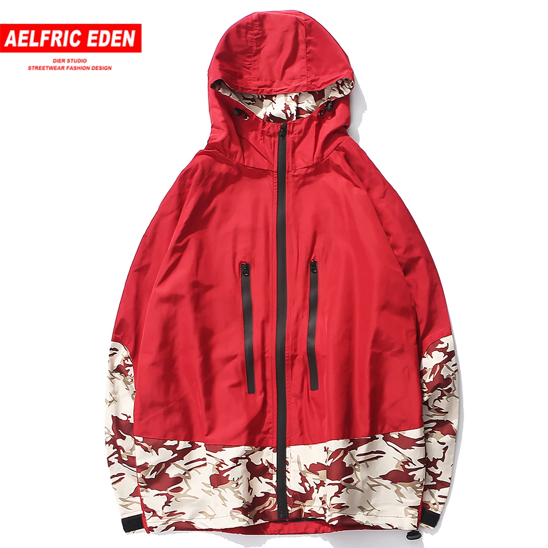 Aelfric Eden Новые мужские свободные камуфляжные лоскутные куртки с капюшоном Пальто Harajuku Осенняя уличная Мужская Повседневная ветровка