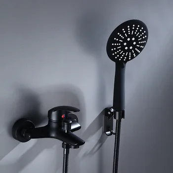 

Black Brass Bathroom Shower Faucet Bath Faucet Mixer Tap With Hand Shower Head Set Wall Mounted Black Shower Set Bathroom