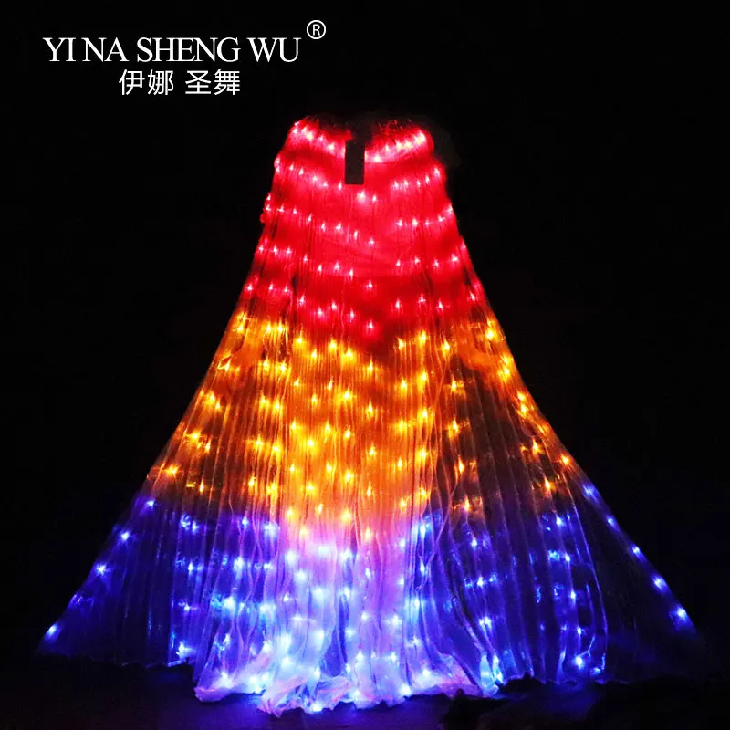 Red-Orange-Blue With Sticks Belly Dance LED Wings Dance Accessory LED 3 Colors Wing Stage Performance LED Wing Belly Dance Colourful Wings - Цвет: Red-Orange-Blue