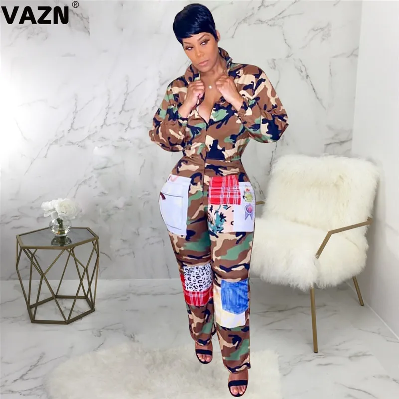 VAZN SMR9401 с отложным воротником, новинка, спортивные костюмы, комбинезоны с длинным рукавом, облегающие Женские комбинезоны с длинным рукавом