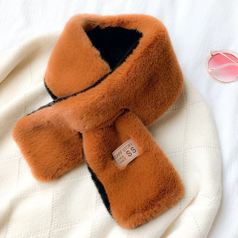 New style Fashion Soft Women Faux Rabbit Fur Collar Scarf Plush Collar Neck Warmer Winter Shawl femme Collar scarf - Цвет: 07