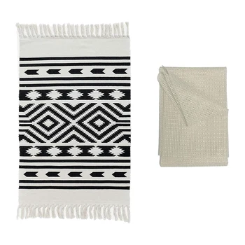 

Cotton Boho Rug with Rug Pad Bohemian Throw Rug with Tassels Bathroom Bedroom Entryway Kitchen