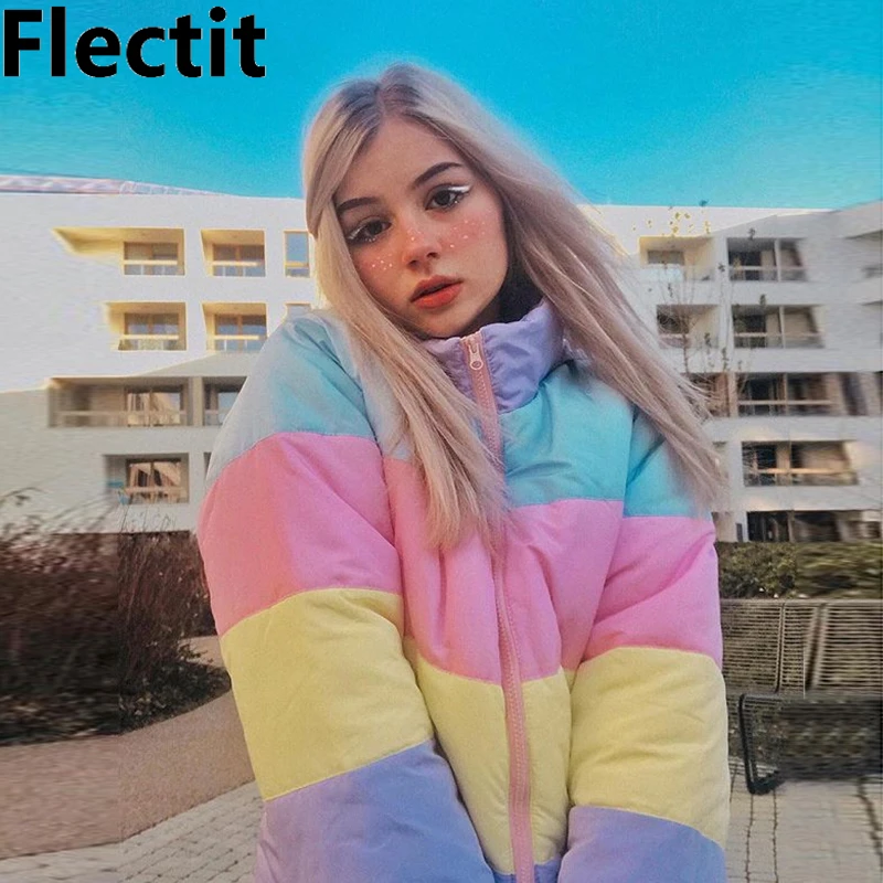 Flectit Pastel Puffer Jacket Thick Warm 