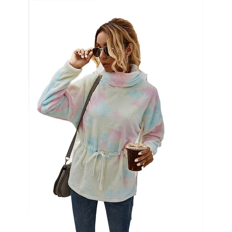 

Women Thick Long Hooded Turtleneck Irregular Print Woman Fashion Casual Loose Pullovers Autumn Winter Warm Soft Clothes