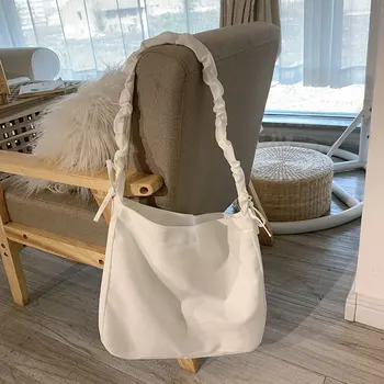 

New thick shoulder strap drawstring canvas bag simple ins solid color large capacity single shoulder messenger bag female bag
