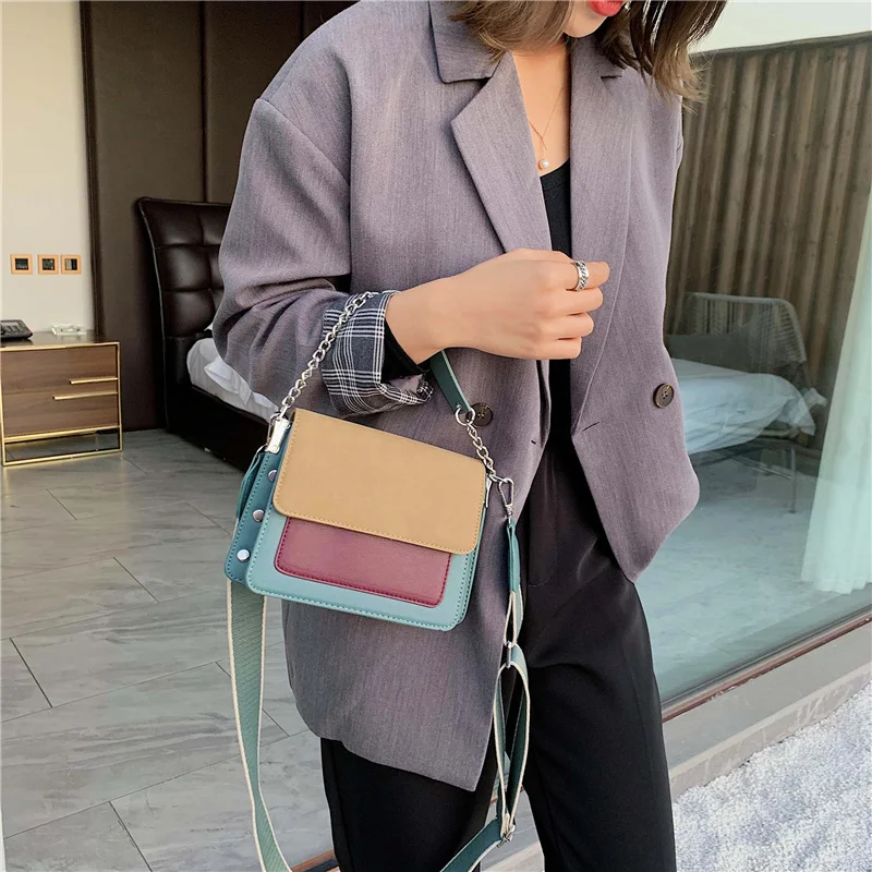 Litthing Scrub Leather Contrast Color Crossbody Bags For Women Mini Shoulder Messenger Bag Female Travel Chain Handbags