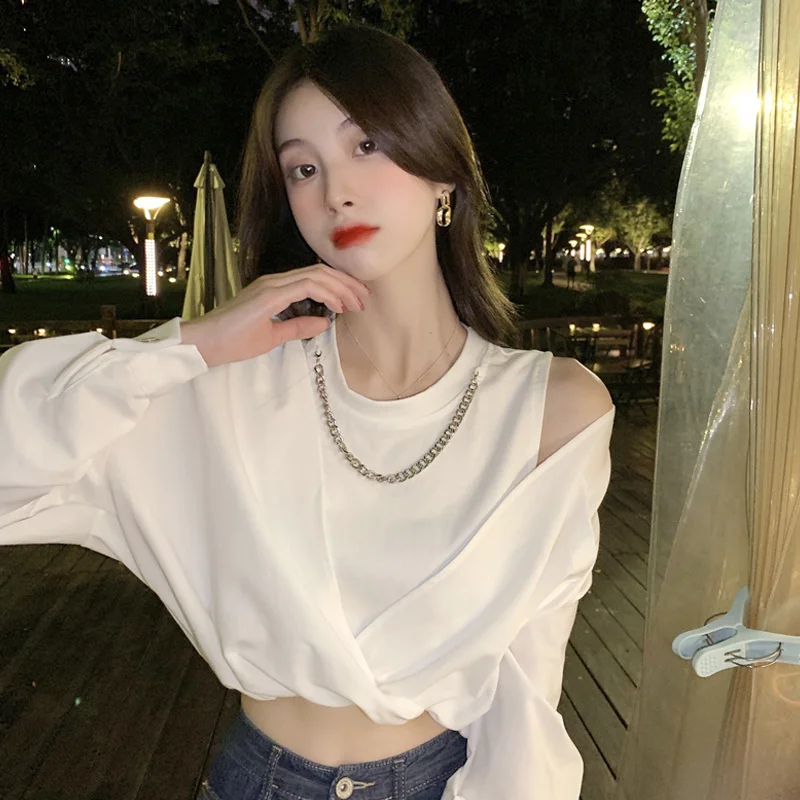 Двойная белая рубашка женская на весну и осень дизайн ощущения меньшинств
