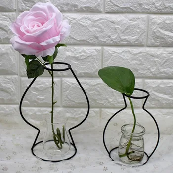 

1 Pcs Metal Iron DIY Vase Frame Black Geometric Frame Artifical Flower Vase H99F