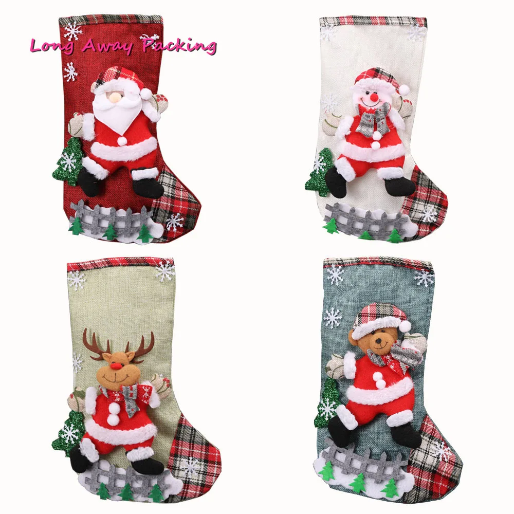 

32*19cm Christmas Socks Gift Bag Decoration Props Santa Snowman Large Gift Candy Bag Christmas Decoration