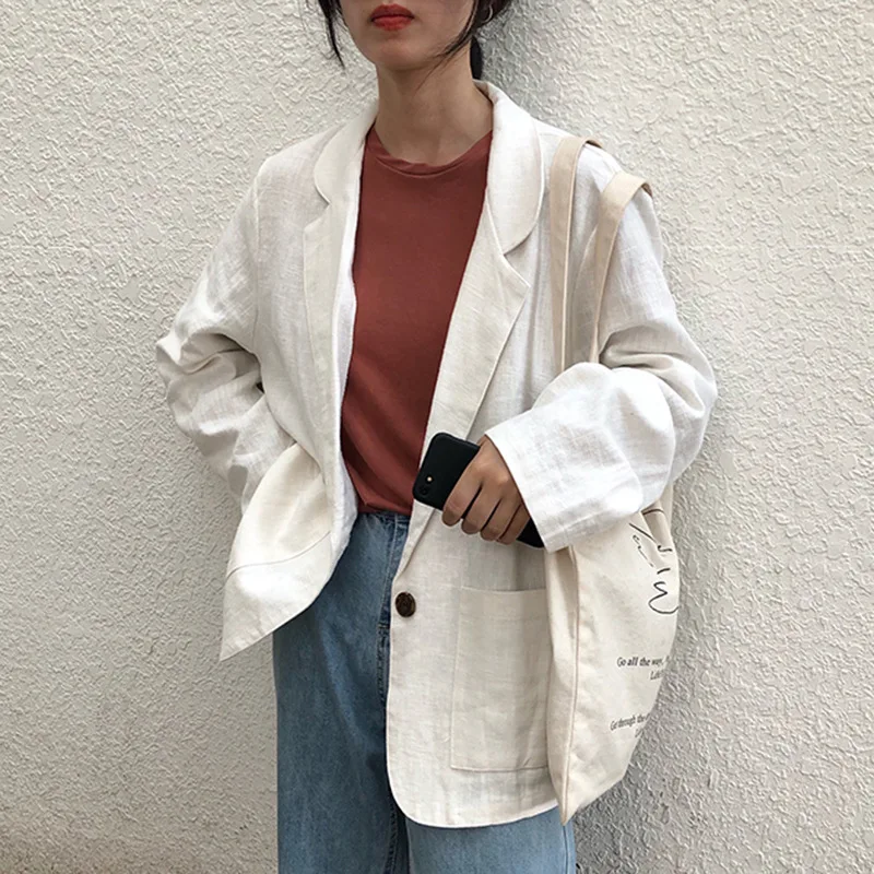 

Simple Solid Color INS Casual Suit Jacket Women's Loose-Fit Versatile Thin Early Autumn New Style Long-sleeved Upper Garment Out