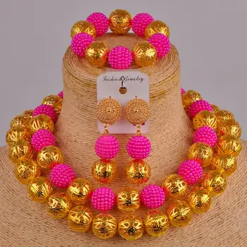 

fuchsia pink simulated pearl costume necklace african set nigerian wedding set african beads jewelry set ZZ18