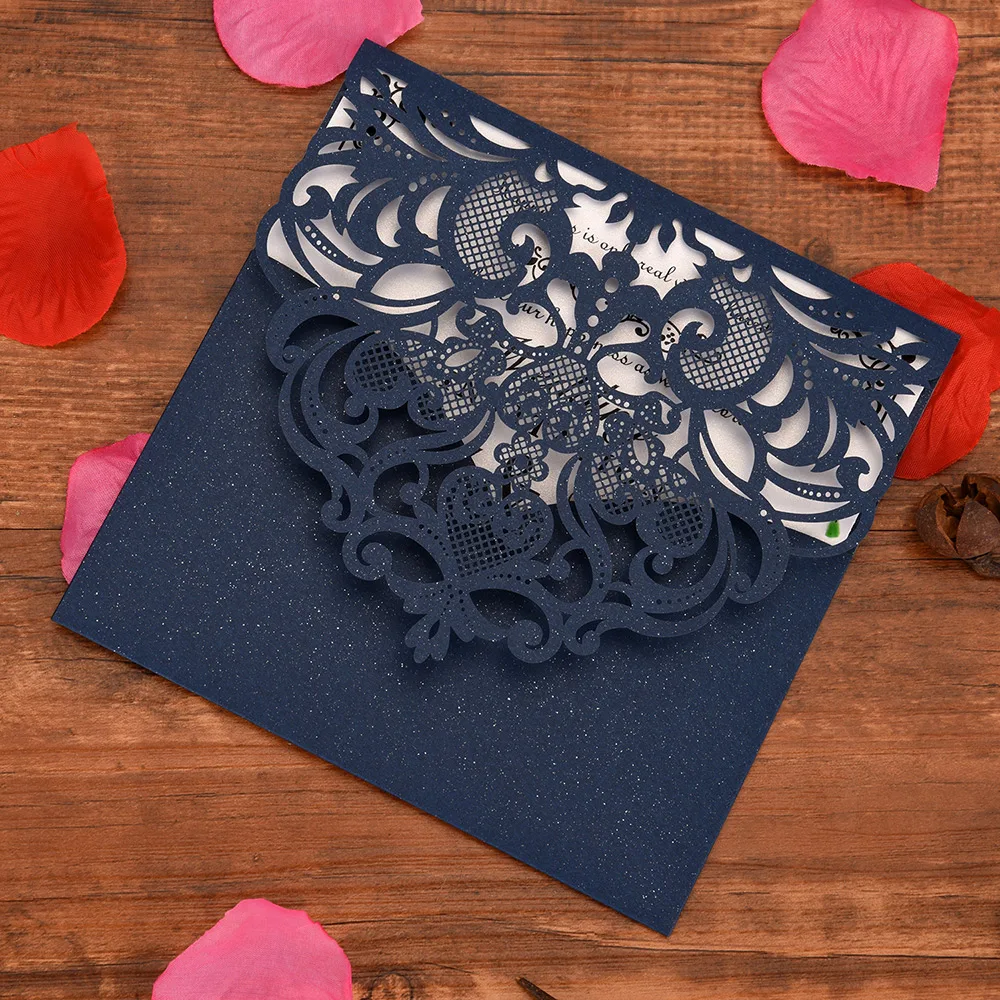  10Pcs European Style Pearl Paper Floral Invitation Cards Laser Cut Bee Pattern Wedding Invitations  - 4000063298169