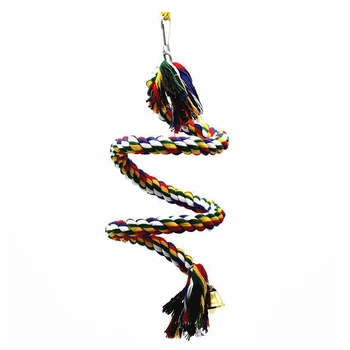 

150cm Bird Perch Toy Spiral Cotton Rope Chewing Bar Parrot Swing Climbing Standing Toys with Bell Parrot Supplies